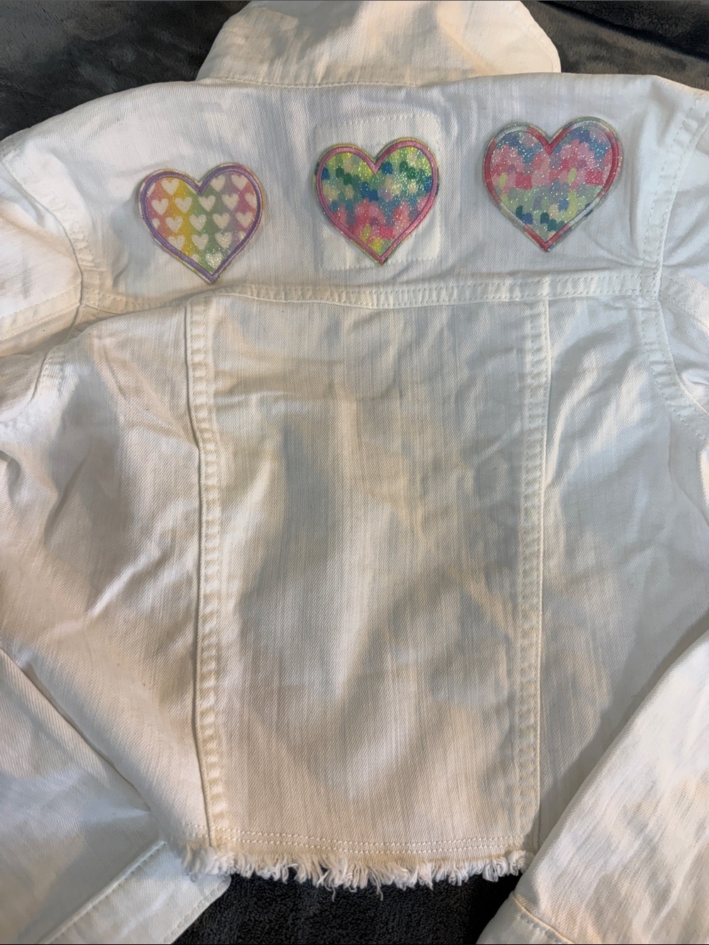 SO White Girls' Denim Jacket with Colorful Hearts & Floral Patches - Picture 6 of 6